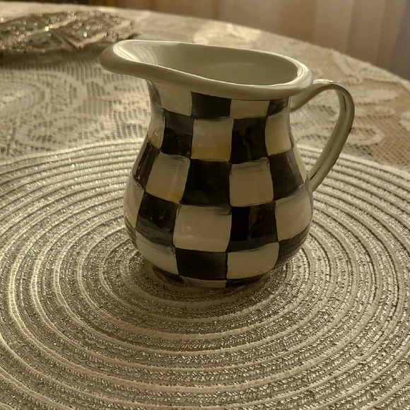 MacKenzie-Childs Black and White Checkered Metal Creamer - Picture 1 of 7
